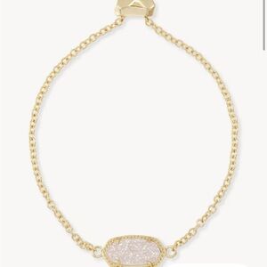 Gold and White Bracelet with Dainty Chain and Oval Centerpiece